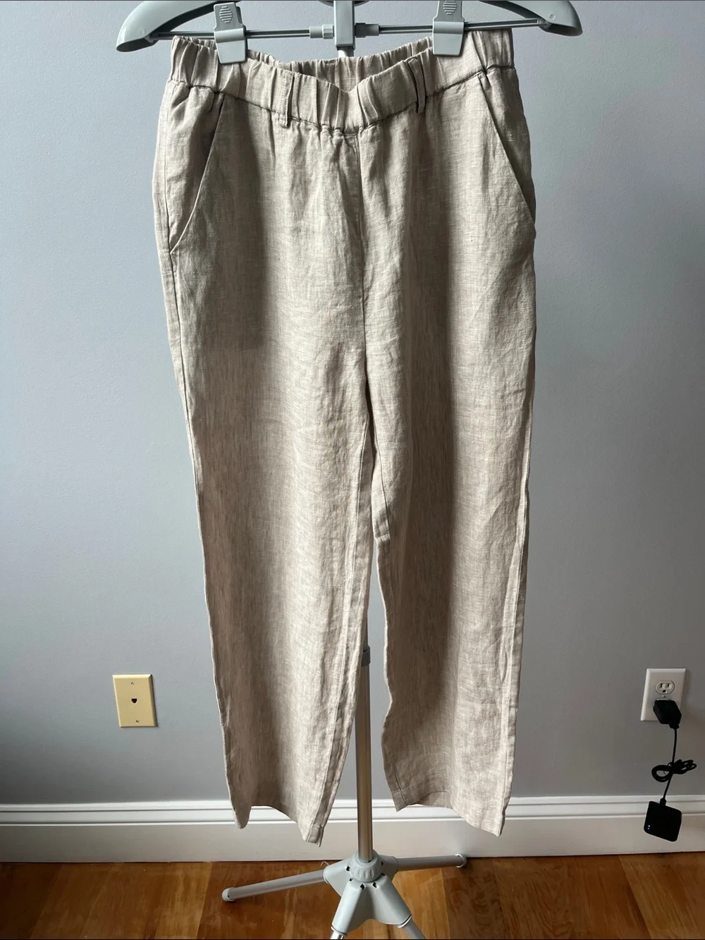 Quince Natural Beige Relaxed Linen Chinos with Elastic Waist